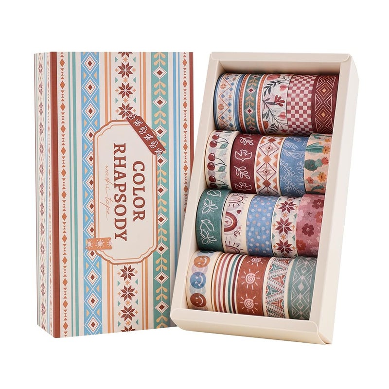 icceemee 20 Rolls Bohemia Theme Washi Tape Set,Writable Decorative Tapes for Scrapbooking, Junk Journal Supplies, Bullet Journaling, 0.6"x79" per Roll - Image 1